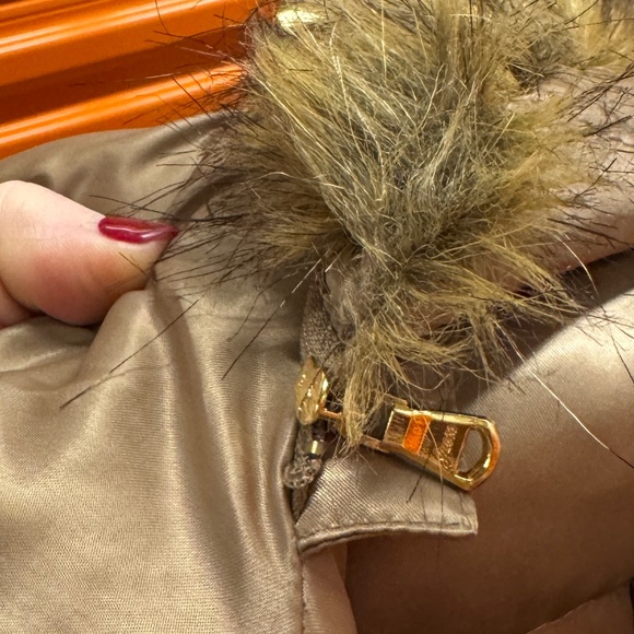 Guess - Champagne/Taupe Mid-length Down Puffer Coat w/Removable Fur-Lined Hood - Picture 6 of 8